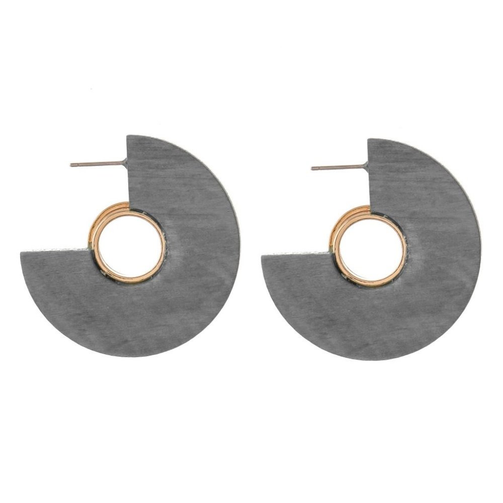 Wooden Hoop Earrings w/Gold Accent